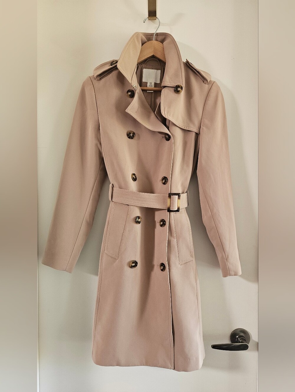 H&M Beige Double-Breasted Trench Coat with Belt